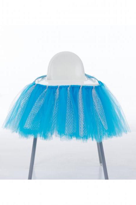 Tutu Tulle Table Skirts High Chair Decor Baby Shower Decorations for Boys Girls Party Set Birthday Party Supplies blue+silver