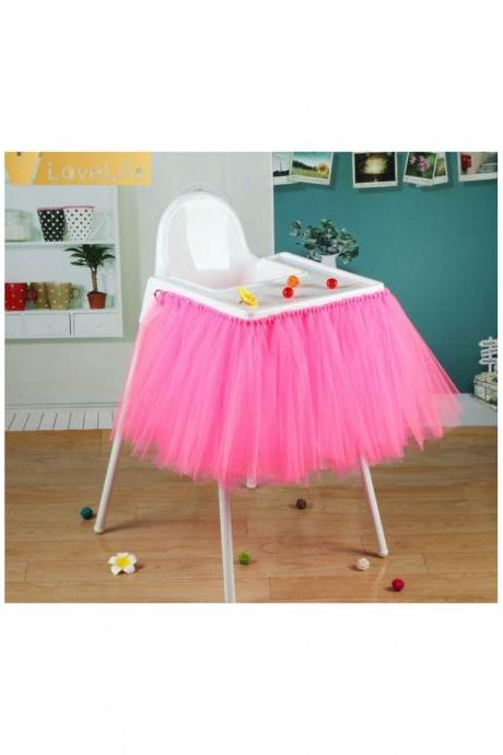 Tutu Tulle Table Skirts High Chair Decor Baby Shower Decorations for Boys Girls Party Set Birthday Party Supplies deep pink