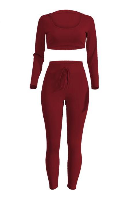 Spring Women Casaul Tracksuit Long Sleeve Hoodie+Pants Two pieces Leisure Sets Nightclub Party Suits burgundy