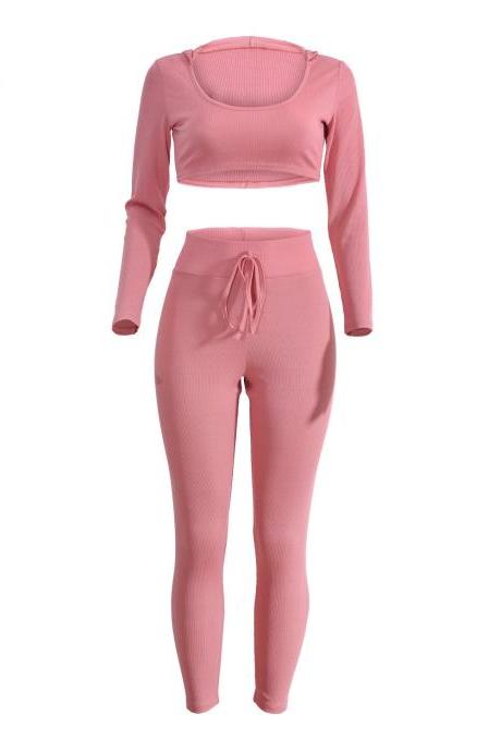 Spring Women Casaul Tracksuit Long Sleeve Hoodie+Pants Two pieces Leisure Sets Nightclub Party Suits pink