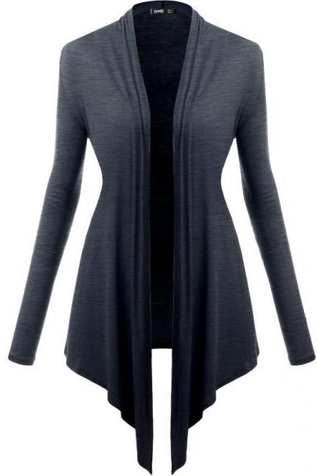 Women Cardigan Spring Long Sleeve Irregular Ladies Coat Slim Jacket Outerwear gray