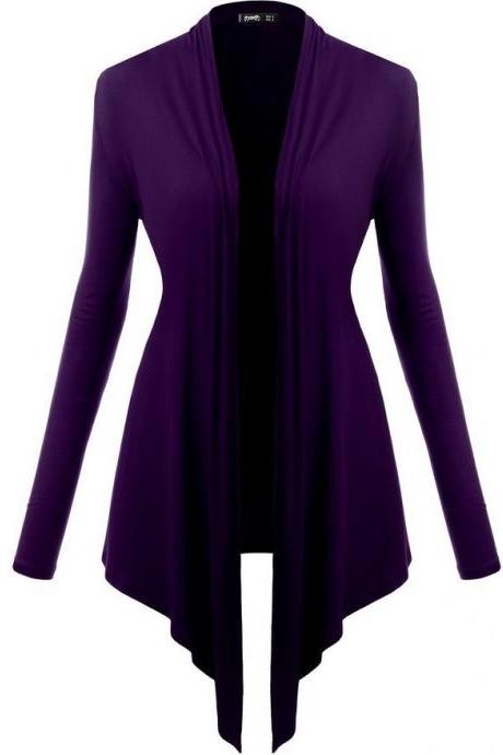  Women Cardigan Spring Long Sleeve Irregular Ladies Coat Slim Jacket Outerwear purple