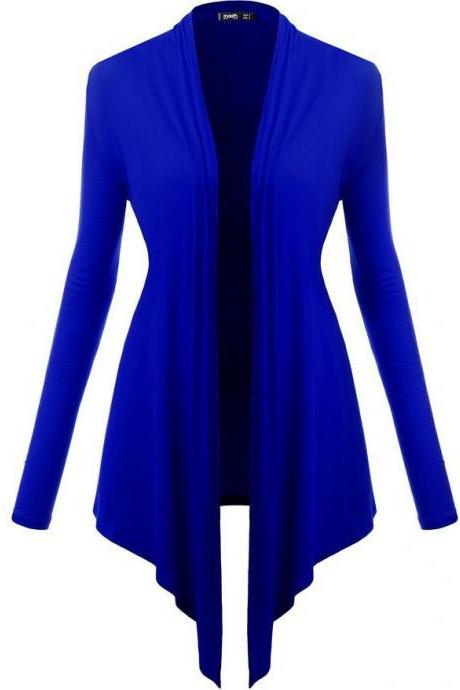 Women Cardigan Spring Long Sleeve Irregular Ladies Coat Slim Jacket Outerwear Royal Blue