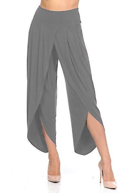  New Irregular Wide Leg Pants Women Fashion Cross Split Ladies Solid Casual Comfortable Loose Trousers gray