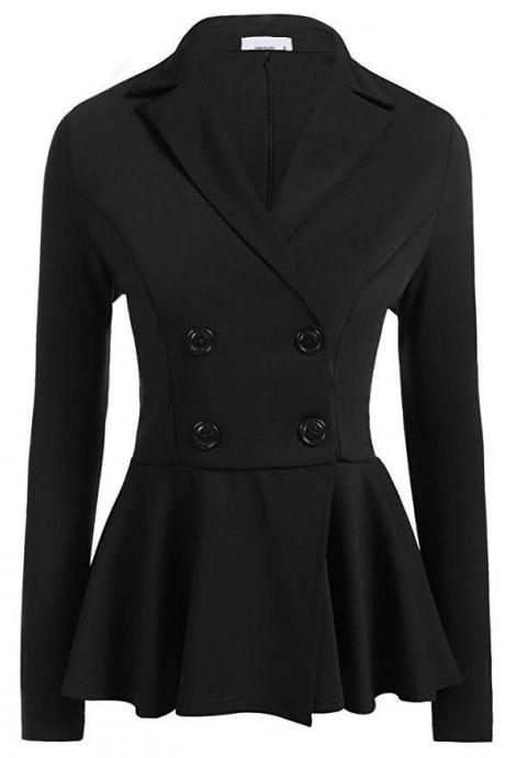 Women Slim Suit Coat Spring Autumn Long Sleeve Double-Breasted Work Wear Casual Jacket black