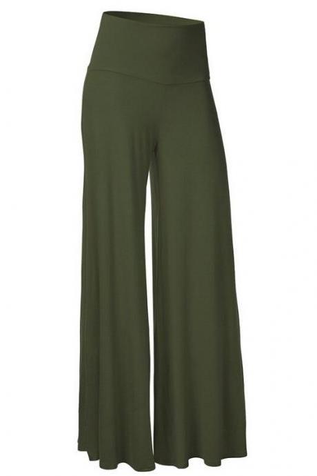 Women Slim Flare Pants High Waist Long Trousers Casual Office Work Wide Leg Trousers army green