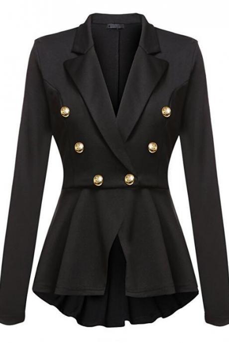Women Slim Suit Coat Spring Autumn Metal Button Long Sleeve Double-Breasted Lady Blazer Work Wear black