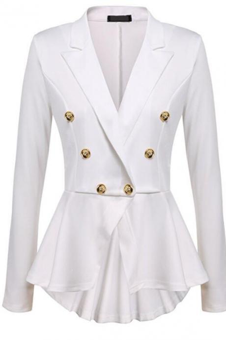 Women Slim Suit Coat Spring Autumn Metal Button Long Sleeve Double-breasted Lady Blazer Work Wear Off White