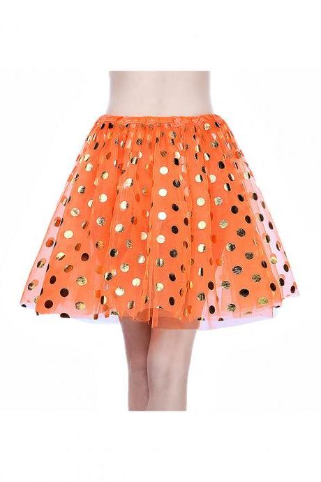 Adult Tutu Skirt Sequin Gilding Polka Dot 3 Layers Party Dance Ballet Pettiskirt Tulle Girl Mini Skirt Orange+gold