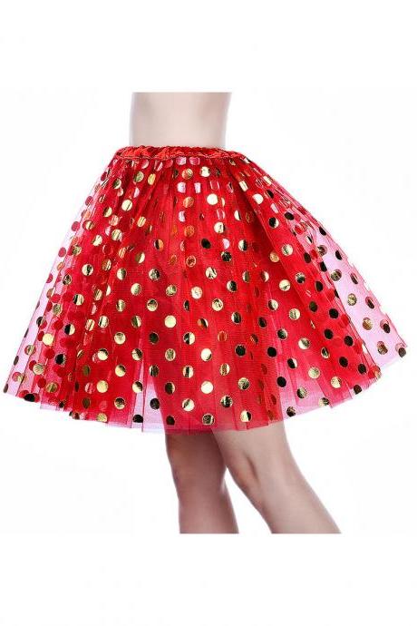 Adult Tutu Skirt Sequin Gilding Polka Dot 3 Layers Party Dance Ballet Pettiskirt Tulle Girl Mini Skirt Red+gold