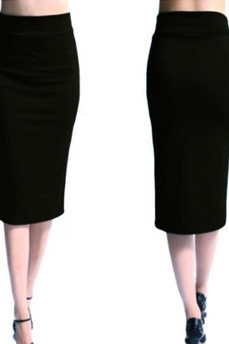 Black High Rise Knee Length Pencil Skirt