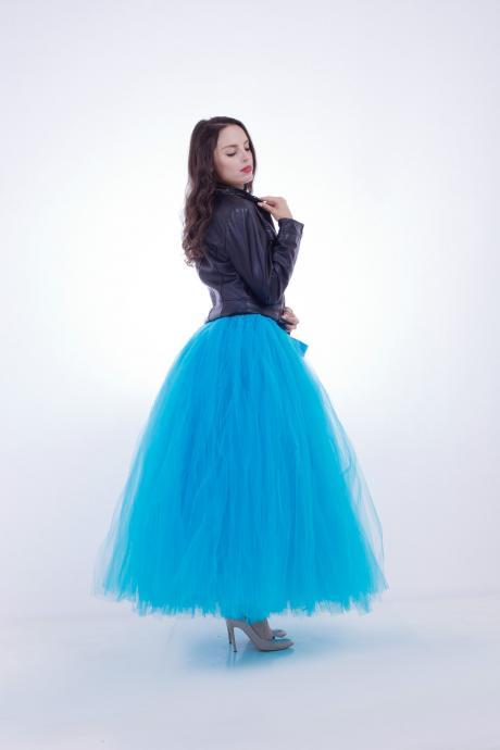  Puffty Women Tulle Tutu Skirt High Waist Lace up Jupe Female Prom Party Bridesmaid Skirts blue