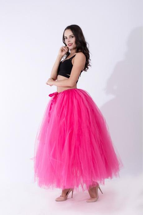 Puffty Women Tulle Tutu Skirt High Waist Lace up Jupe Female Prom Party Bridesmaid Skirts hot pink