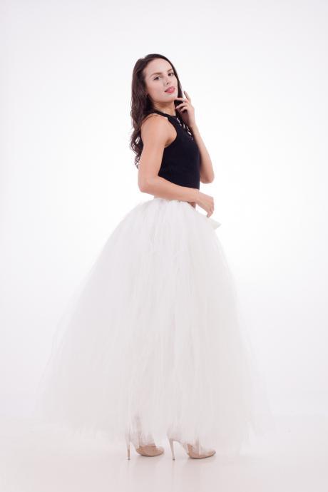 Puffty Women Tulle Tutu Skirt High Waist Lace Up Jupe Female Prom Party Bridesmaid Skirts Ivory