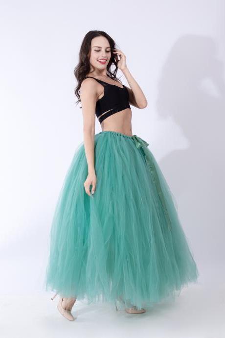 Puffty Women Tulle Tutu Skirt High Waist Lace Up Jupe Female Prom Party Bridesmaid Skirts Light Green