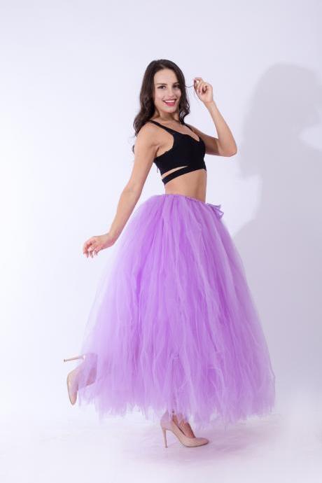 Puffty Women Tulle Tutu Skirt High Waist Lace up Jupe Female Prom Party Bridesmaid Skirts lilac