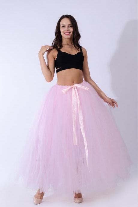 Puffty Women Tulle Tutu Skirt High Waist Lace up Jupe Female Prom Party Bridesmaid Skirts pink