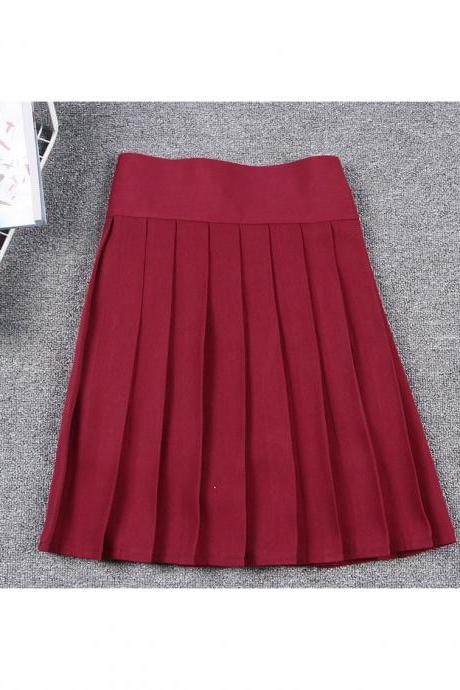 Harajuku Jk Summer Skirt Women High Waist Cosplay Solid Girl Mini Pleated Skirt Crimson
