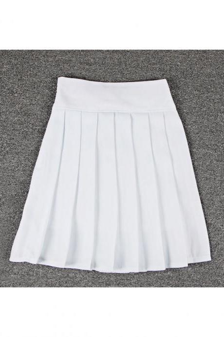 White High Rise Short Pleated Skater Skirt 