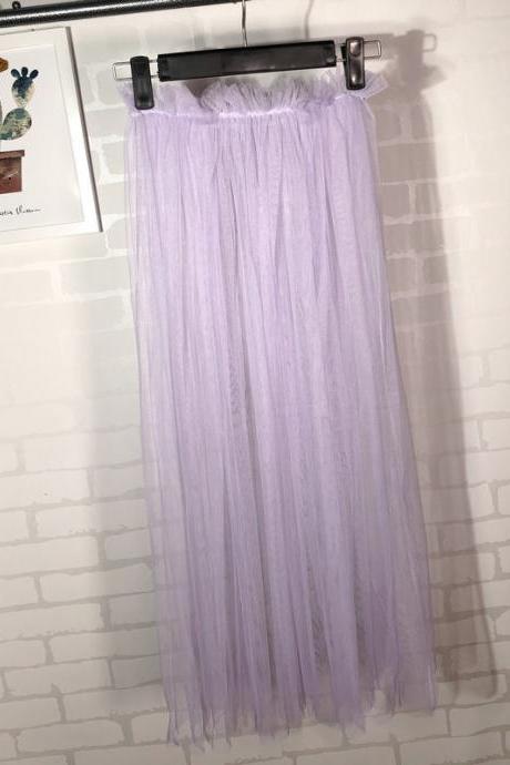 Summer Style Sheer Tulle Skirts A Line Tea Length High Waist Sexy Women See Through Skirt Lilac
