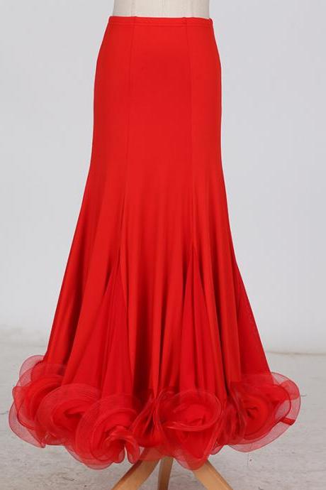 Fashion Ballroom Dance Skirt Mermaid Ruffles Standard Modern Dance Waltz Tango Skirt Red