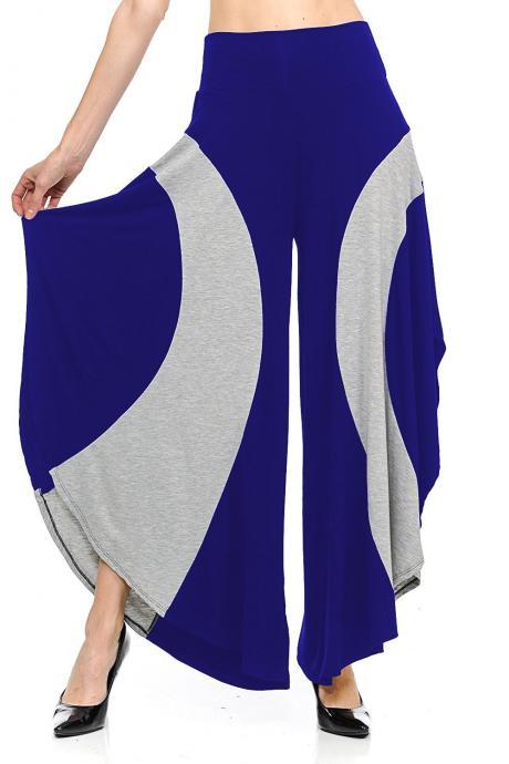 Women Asymmetrical Wide Leg Pants Summer High Waist Patchwork Casual Loose Streetwear Trousers blue