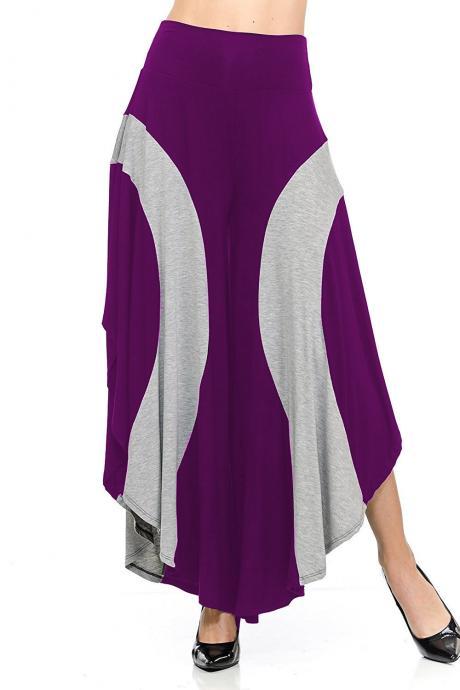 Women Asymmetrical Wide Leg Pants Summer High Waist Patchwork Casual Loose Streetwear Trousers purple
