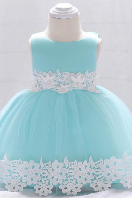 Newborn Baby Lace Flower Girl Dress Toddler Birthday Prom Party Tutu Gown Kids Clothes Aqua 