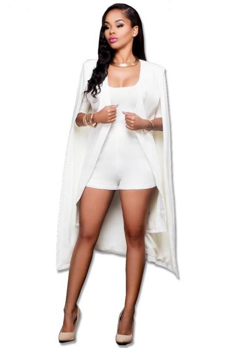  Women Long Cloak Blazer Coat Cape Cardigan Jacket Slim Office Simple OL Suit Coat Outwear off white