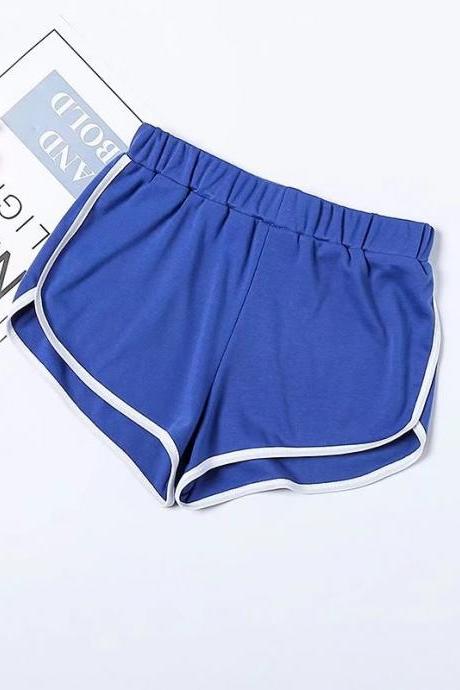 Women Summer Shorts Elastic Waist Streetwear Loose Letter Printed Soft Cotton Casual Shorts blue