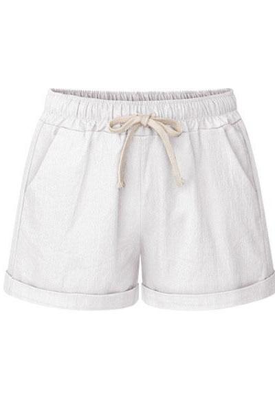 Plus Size Women Shorts Drawstring Mid Waist Loose Summer Casual Mini Harem Shorts off white