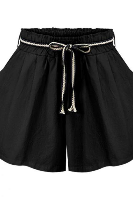 Women Wide Leg Shorts High Waist Belted Beach Summer Streetwear Loose Casual Shorts black