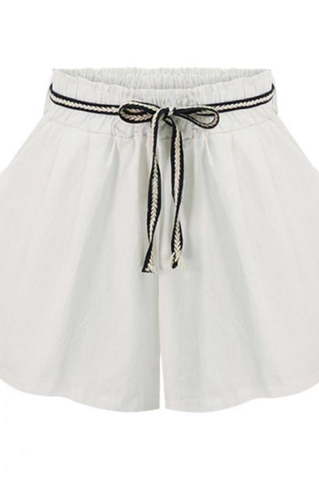 Women Wide Leg Shorts High Waist Belted Beach Summer Streetwear Loose Casual Shorts Off White
