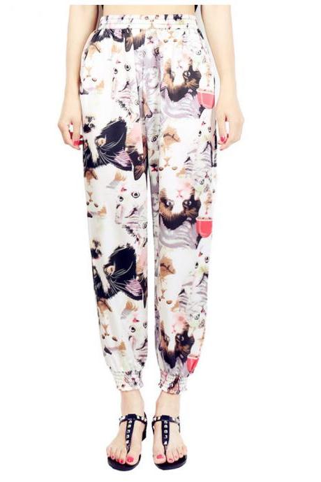 Women Harem Pants Summer Beach Elastic Waist Drawstring Loose Floral Printed Trousers2#