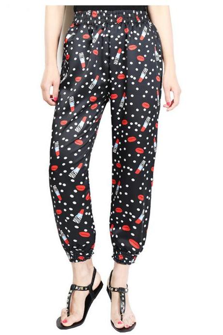 Women Harem Pants Summer Beach Elastic Waist Drawstring Loose Floral Printed Trousers11#