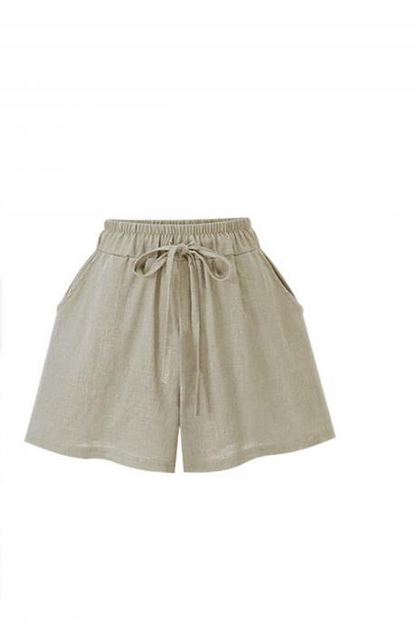 Women Wide Leg Shorts Plus Size Summer Drawstring High Waist Loose Casual Shorts apricot