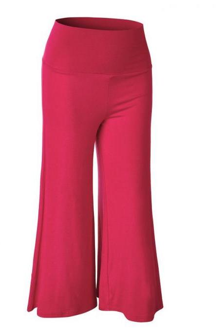  Women Wide Leg Pants High Waist Knee Length Summer Casual Loose Streetwear Trouses hot pink