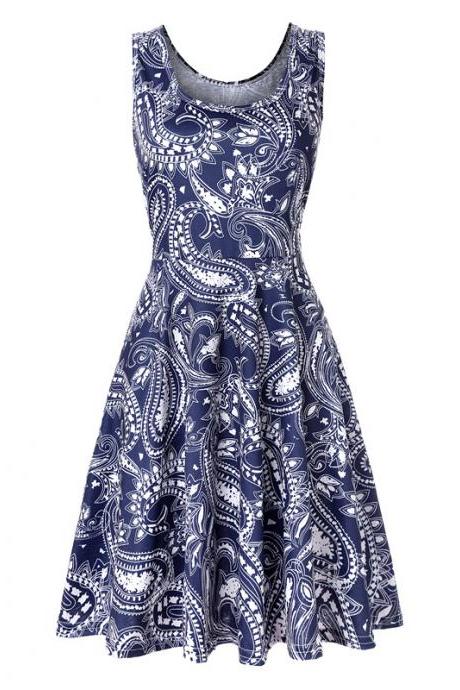 Women Floral Printed Casual Dress Sleeveless Summer Beach Boho Mini Club Party Dress2#