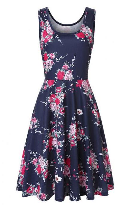 Women Floral Printed Casual Dress Sleeveless Summer Beach Boho Mini Club Party Dress5#