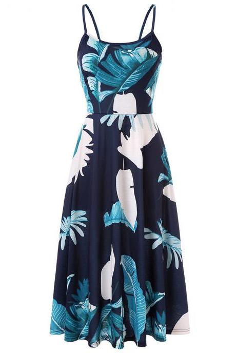 Boho Floral Printed Casual Dress Spaghetti Strap Women Summer Beach Party Dress5#