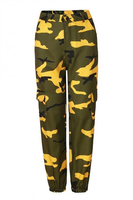 Women Camouflage Harem Pants Casual Loose Jogger Camo Cargo Trousers Sweatpants yellow
