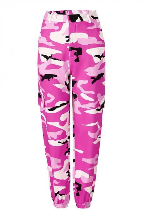 Women Camouflage Harem Pants Casual Loose Jogger Camo Cargo Trousers Sweatpants pink