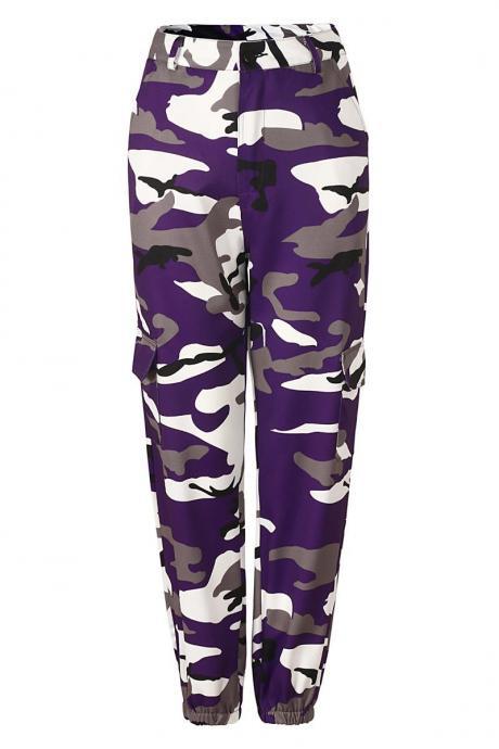 Women Camouflage Harem Pants Casual Loose Jogger Camo Cargo Trousers Sweatpants purple