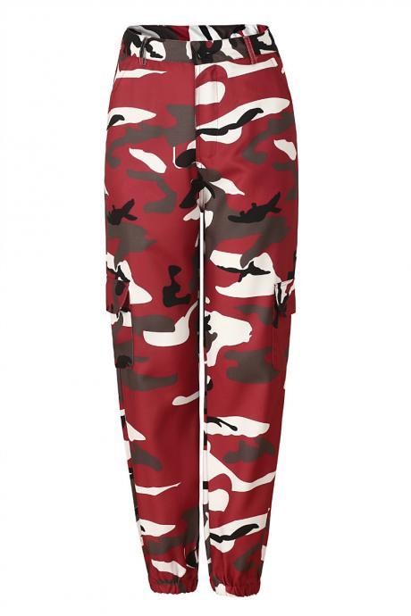 Women Camouflage Harem Pants Casual Loose Jogger Camo Cargo Trousers Sweatpants purplish red