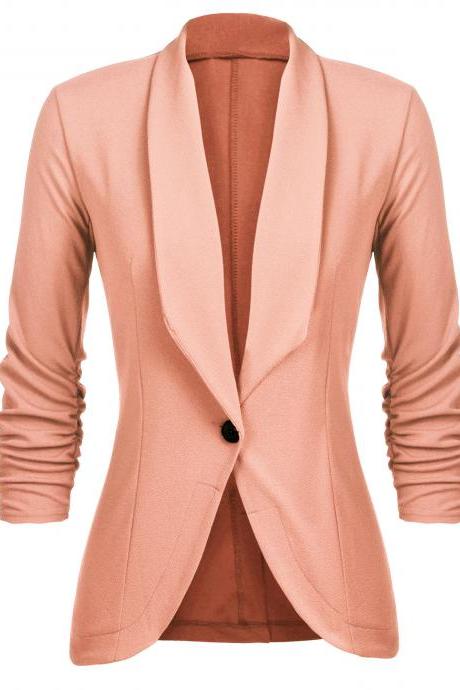  Women Slim Suit Coat 3/4 Sleeve One Button Casual Office Business Blazer Jacket Outwear salmon