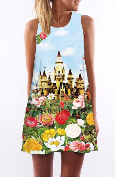 Women Casual Floral Printed Dress Sleeveless Boho Summer Beach Mini Sundress 3#