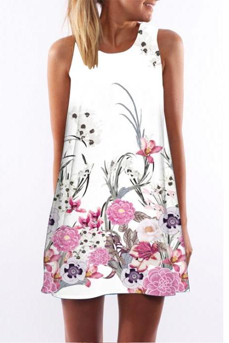 Women Casual Floral Printed Dress Sleeveless Boho Summer Beach Mini Sundress11#