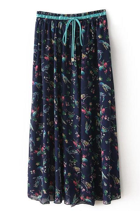 Boho Floral Print Maxi Skirt Summer Beach Women High Waist Casual Long Bohemian Skirt 6#