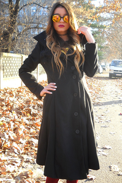 Women Asymmetric Woolen Coat Long Sleeve Turn-down Collar Single Breasted Slim Fall Winter Jacket Overcoat black