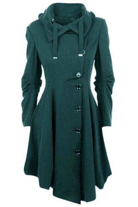 Women Asymmetric Woolen Coat Long Sleeve Turn-down Collar Single Breasted Slim Fall Winter Jacket Overcoat hunter green